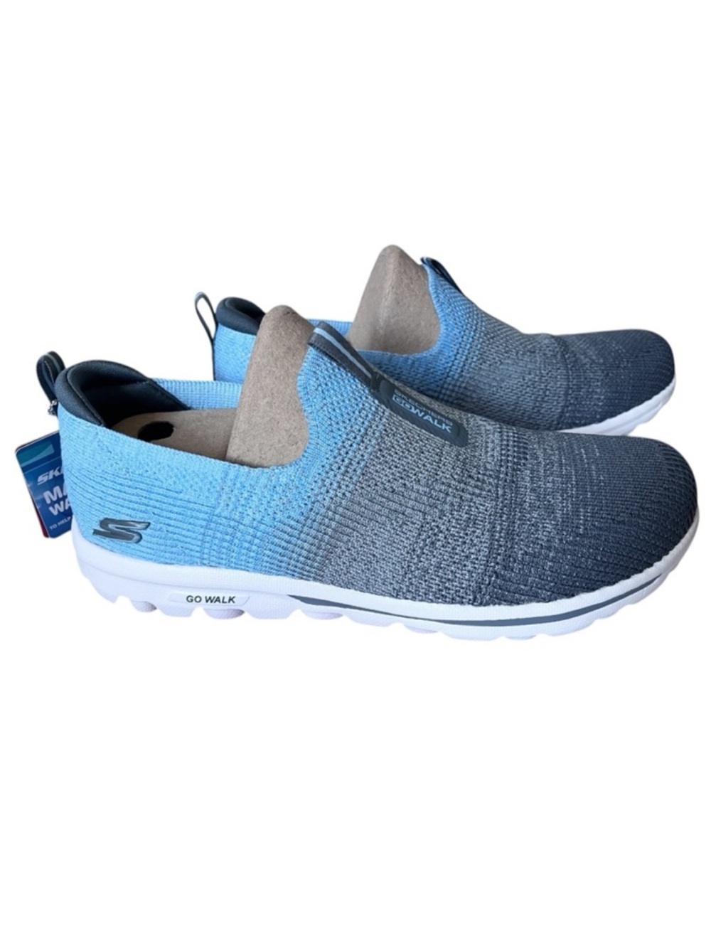 Skechers Performance Go Walk Travel Ibiza Gray Blue Size 8 WIDE Stretch Fit NWT